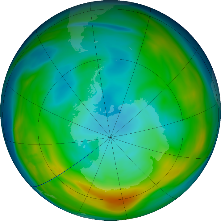 Antarctic ozone map for 13 June 2016